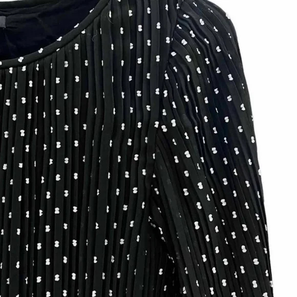 MajeBlack/White Polka Dot Embroidered Long-Sleeve Dress